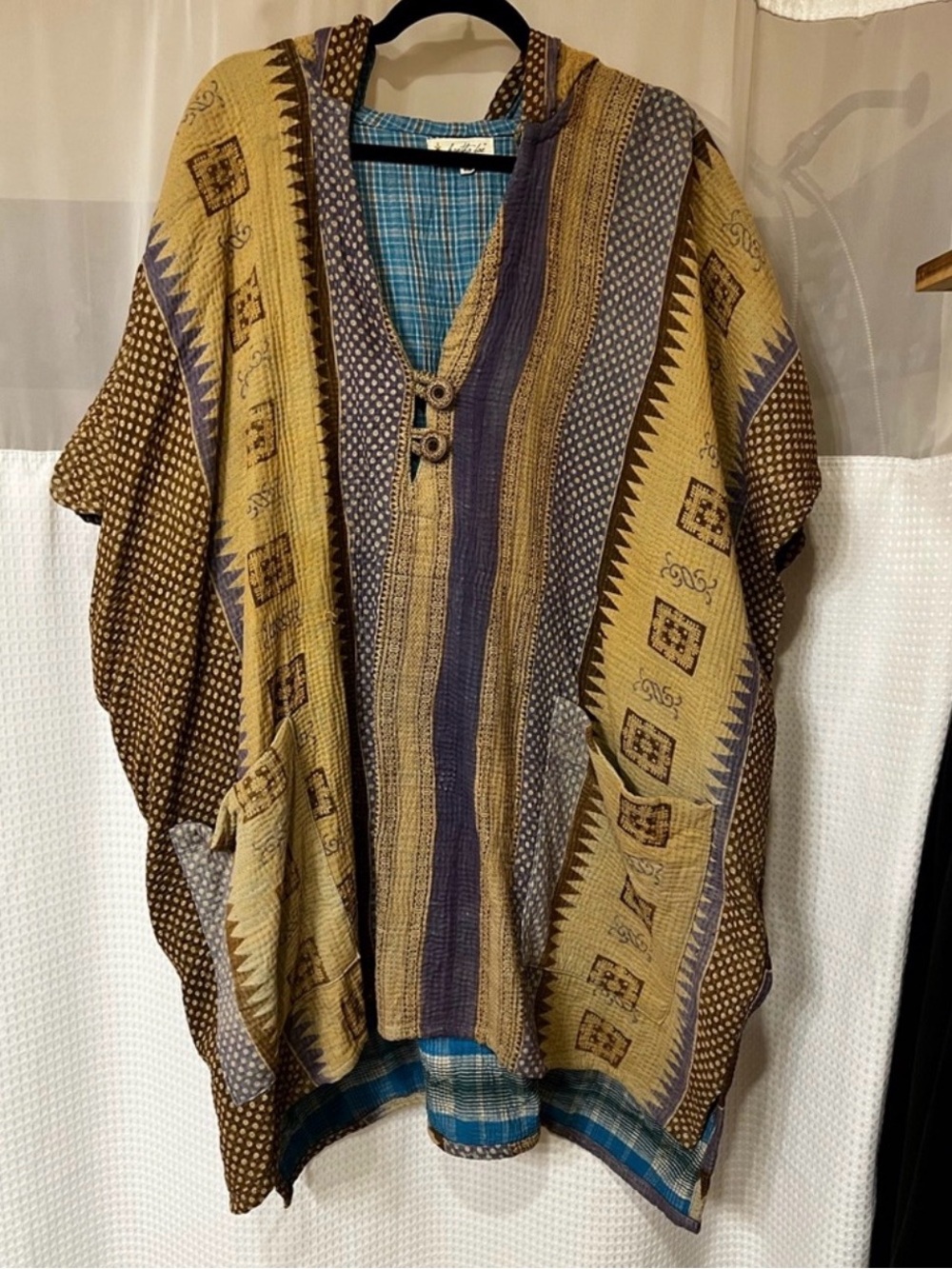 Bohemian Patchwork Tunic Top in Mustard and Brown
